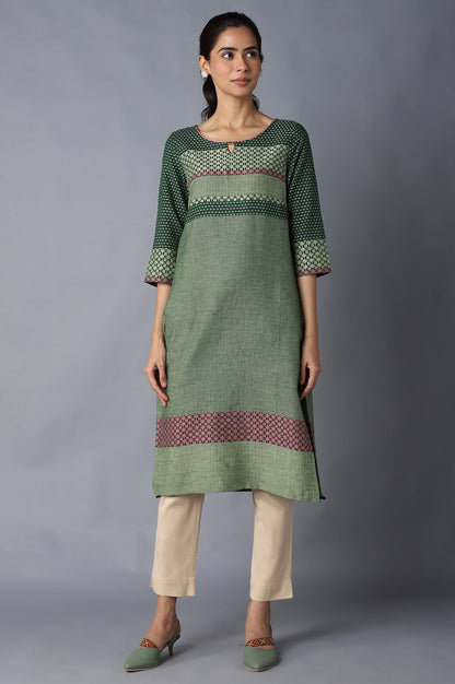 Beige Solid Straight Fit Cotton Trousers With Elasticated Waistband