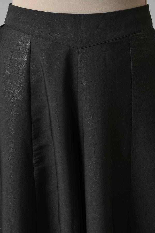 Elleven Women's Black Solid Flared Woven Palazzo With Side Pockets