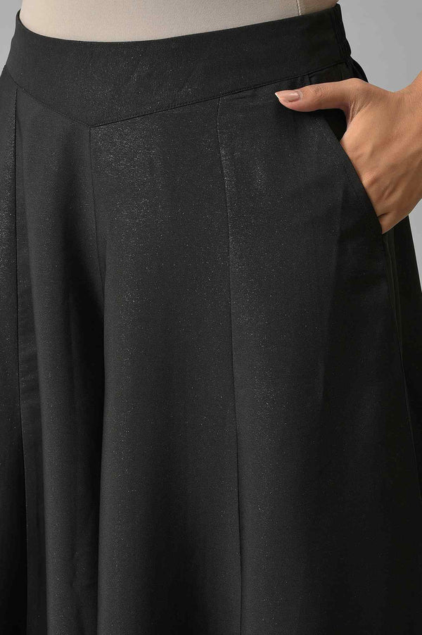 Elleven Women's Black Solid Flared Woven Palazzo With Side Pockets