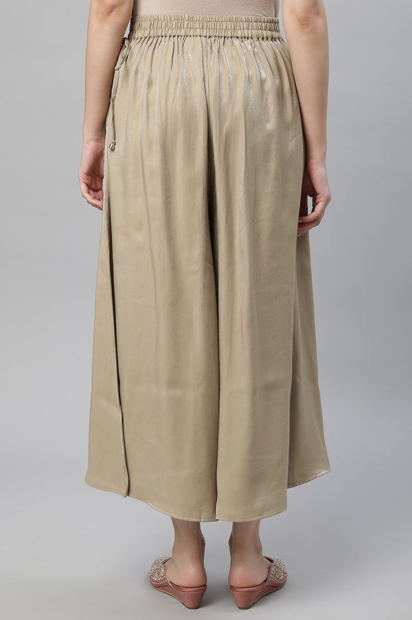 Gold Solid Flared Rayon Culottes With Slip On Closure