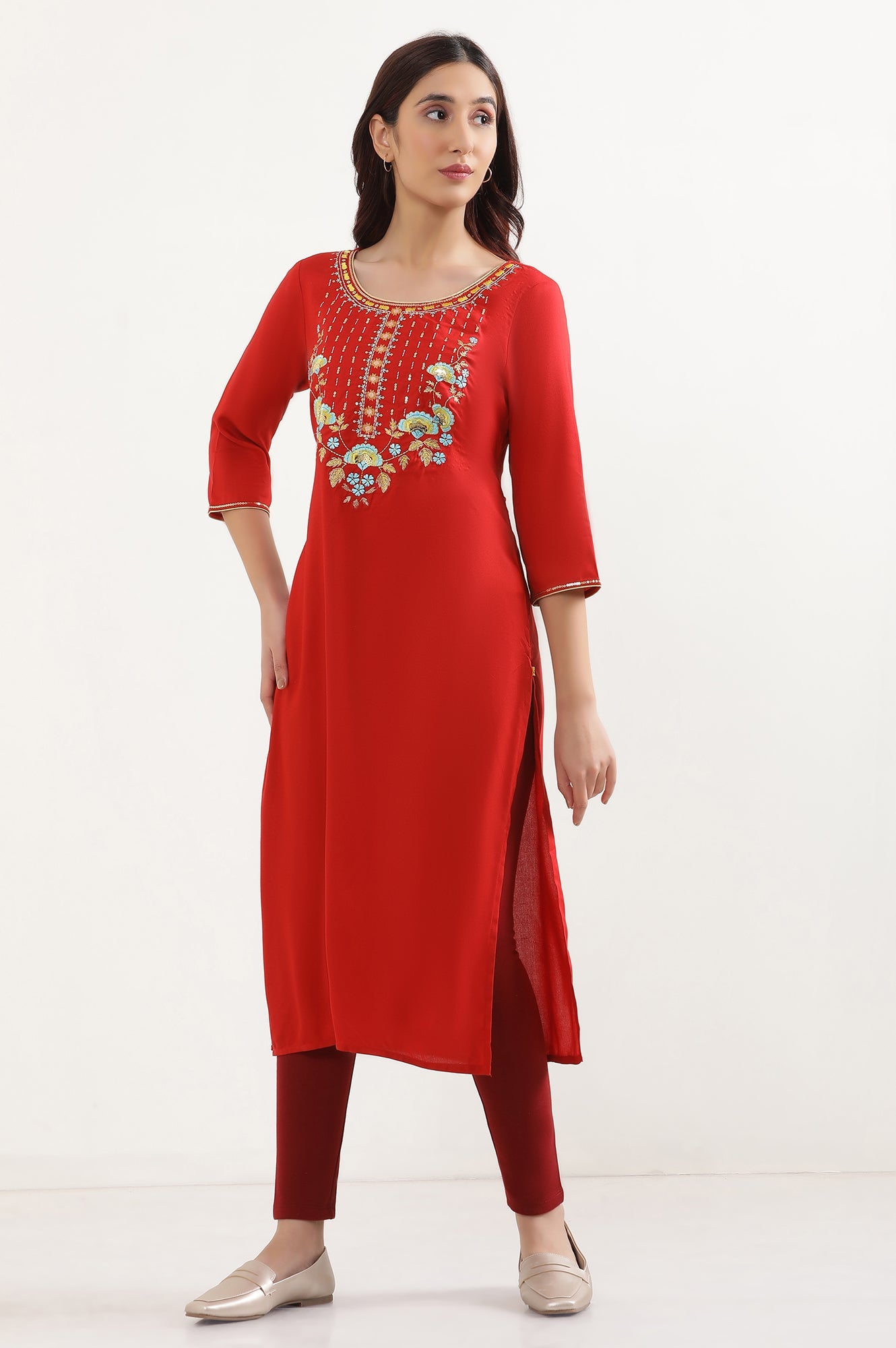 Maroon Solid Skinny Fit Cotton Tights With Elasticated Waist