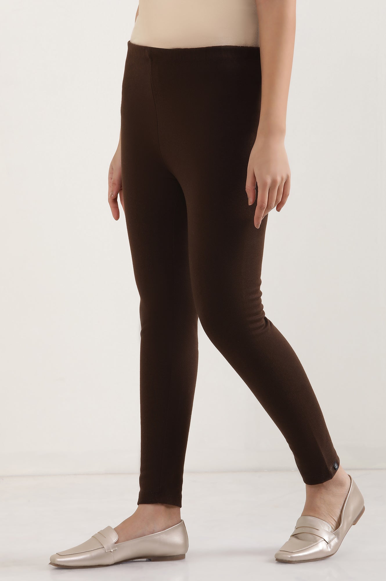 Brown Solid Skinny Fit Tights With Elasticated Waist