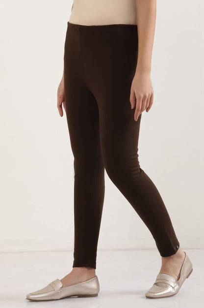 Brown Solid Skinny Fit Tights With Elasticated Waist