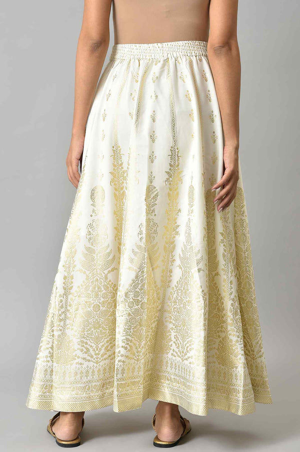 Elleven Women's White Floral Printed Flared Woven Skirt With Elasticated Waist