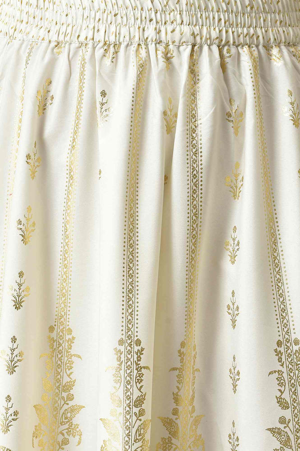 Elleven Women's White Floral Printed Flared Woven Skirt With Elasticated Waist