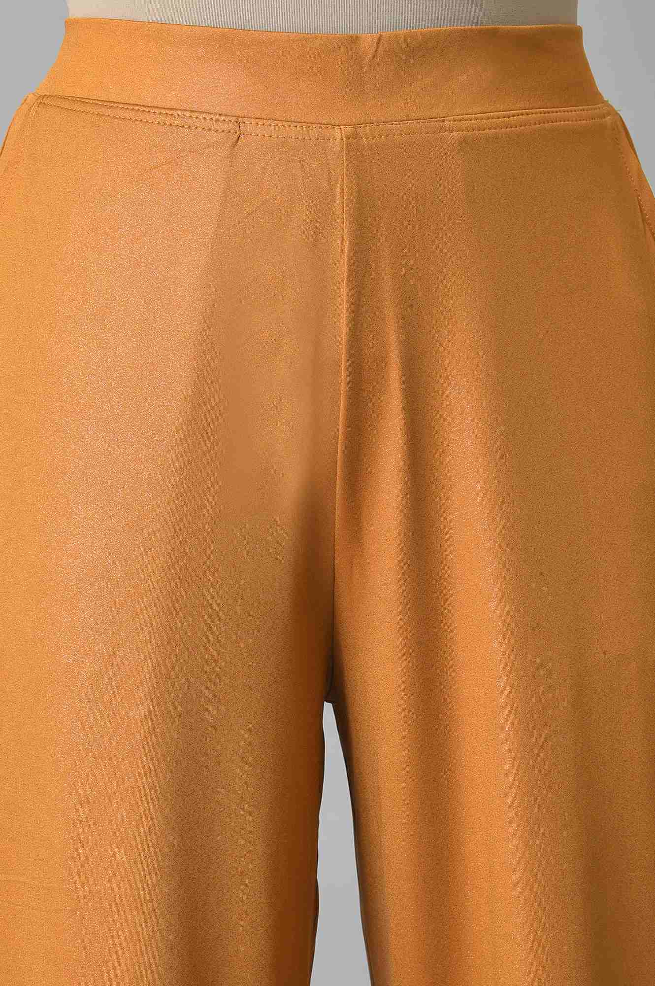 Brown Solid Straight Fit Palazzo With Slip On Closure