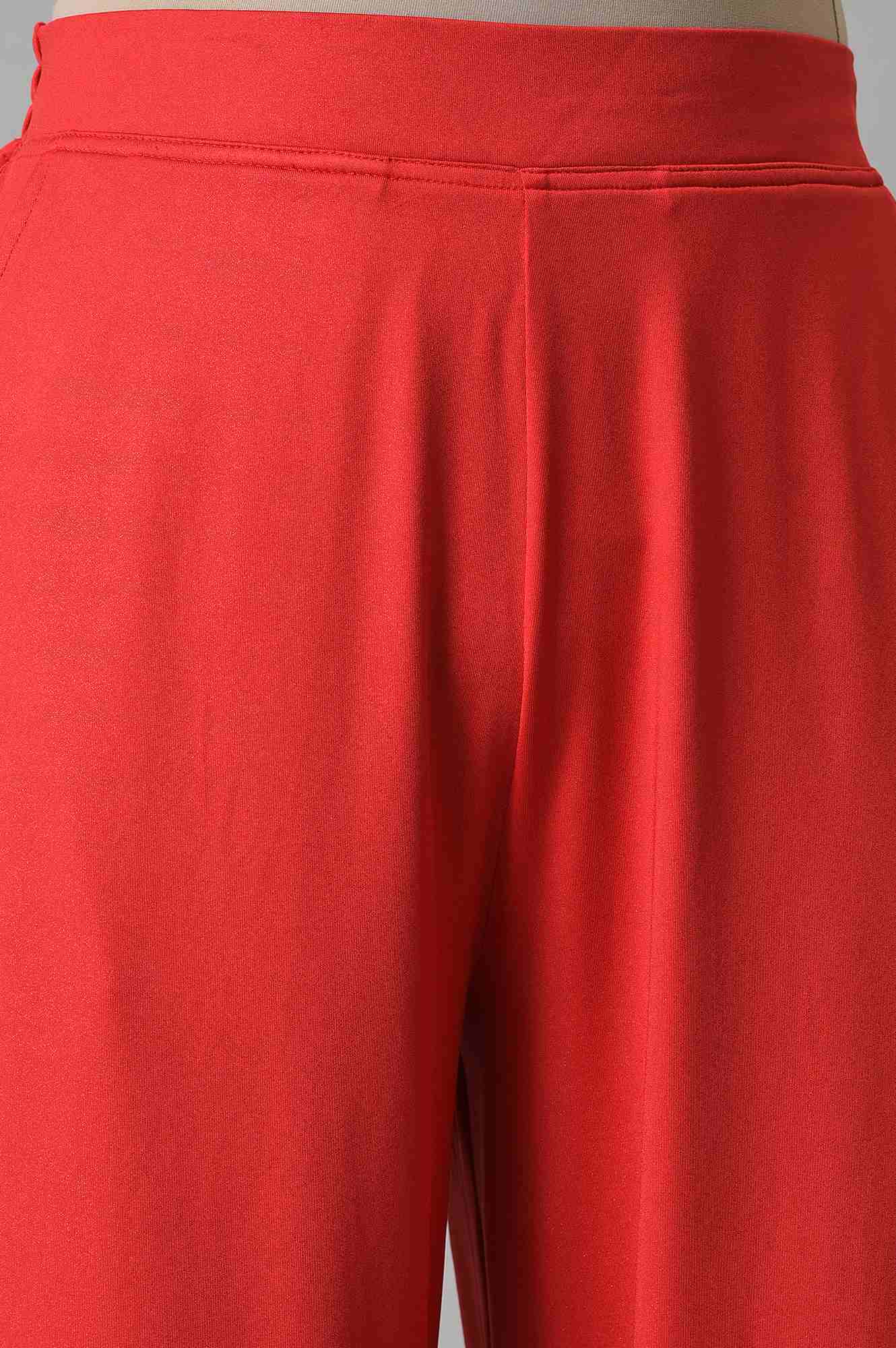 Red Solid Straight Fit Palazzo With Side Pockets