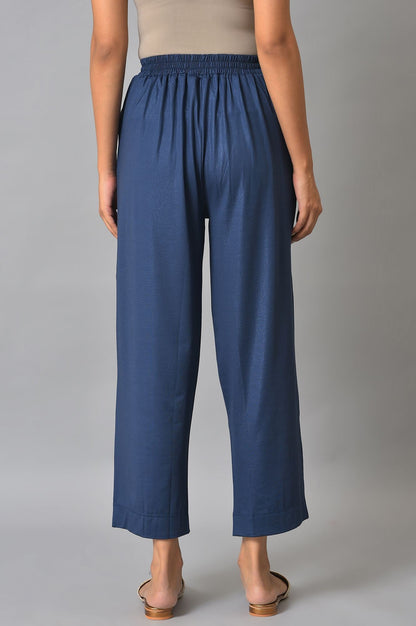 Blue Solid Straight Fit Palazzo With Side Pockets
