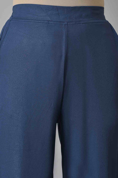 Blue Solid Straight Fit Palazzo With Side Pockets