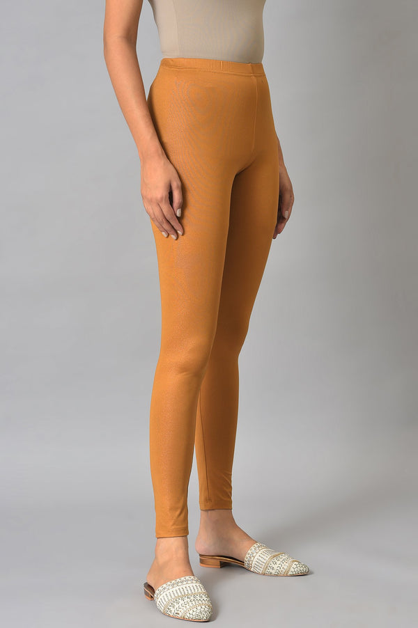 Brown Solid Skinny Fit Tights With Slip On Closure