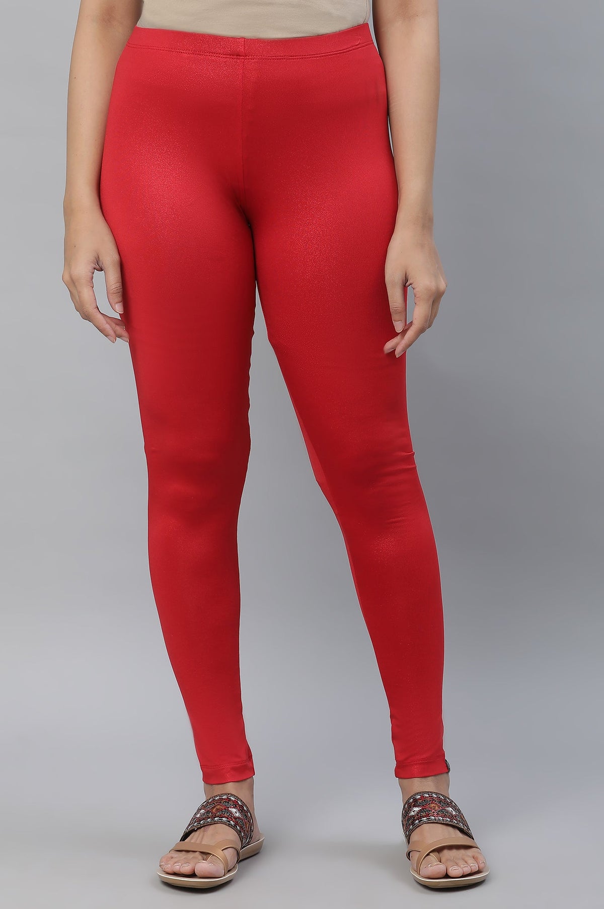 Elleven Women's Red Solid Skinny Fit Tights - S
