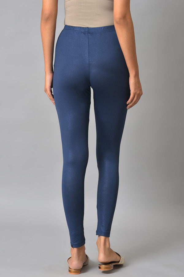 Blue Solid Skinny Fit Tights With Slip On Closure