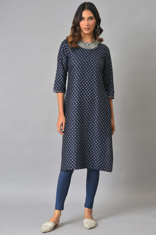 Blue Solid Skinny Fit Tights With Slip On Closure