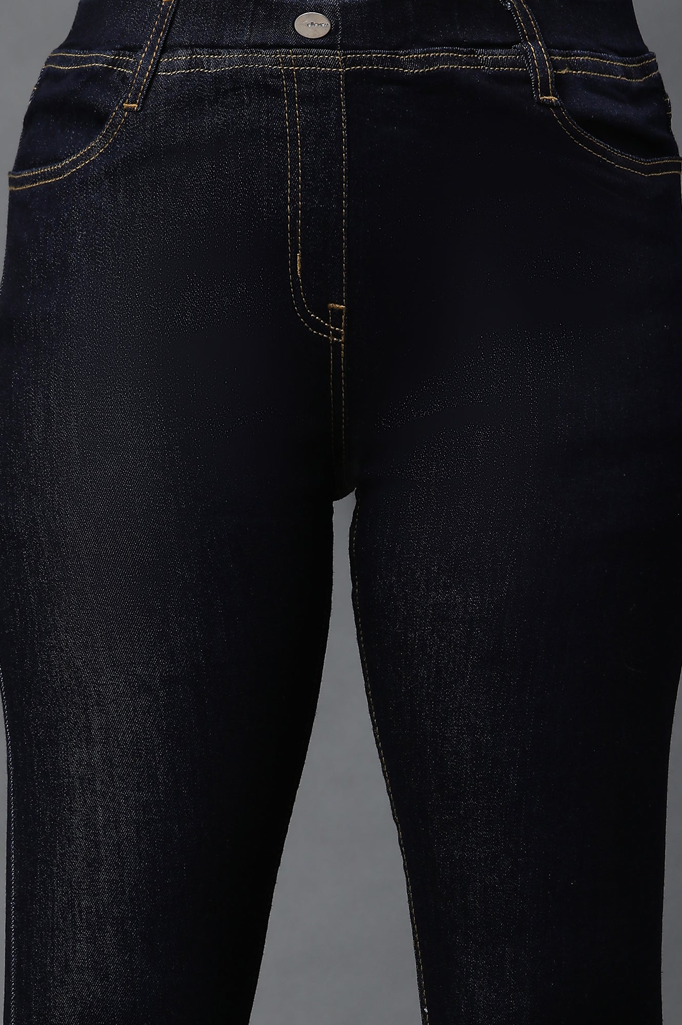 Mid Blue Solid Skinny Fit Denim Jeggings with Elasticated Waistband