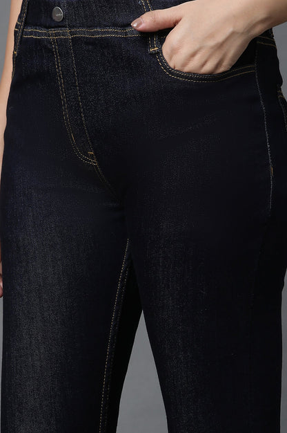 Mid Blue Solid Skinny Fit Denim Jeggings with Elasticated Waistband