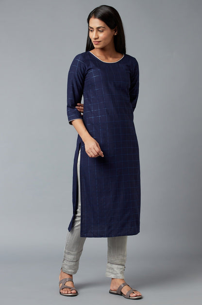 Grey Solid Straight Fit Trousers With Elasticated Waistband