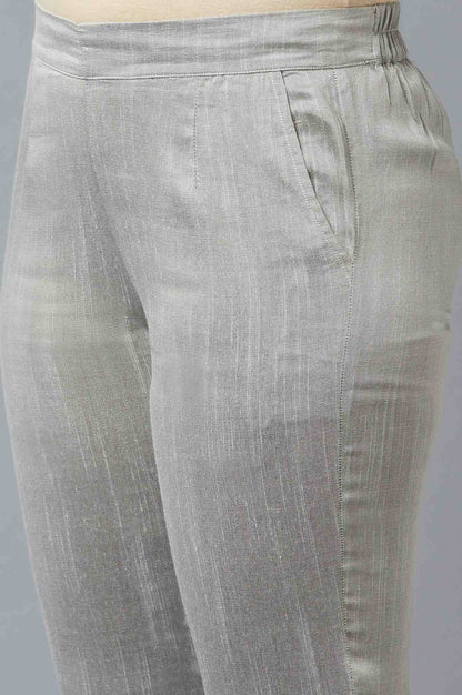 Grey Solid Straight Fit Trousers With Elasticated Waistband