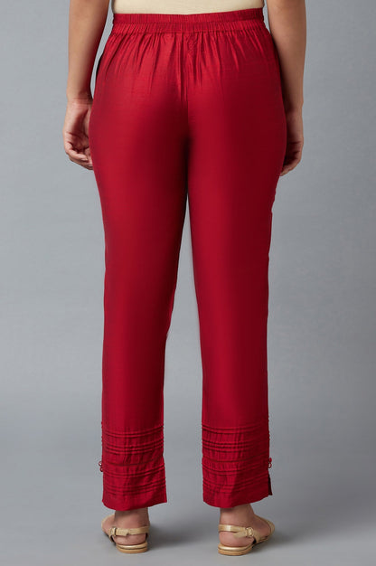 Red Solid Straight Fit Trousers With Elasticated Waist