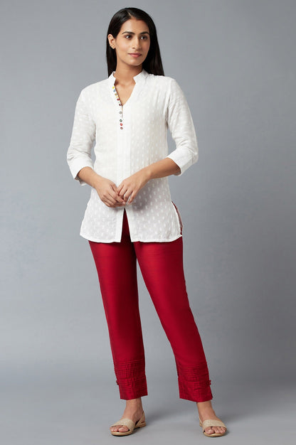 Red Solid Straight Fit Trousers With Elasticated Waist