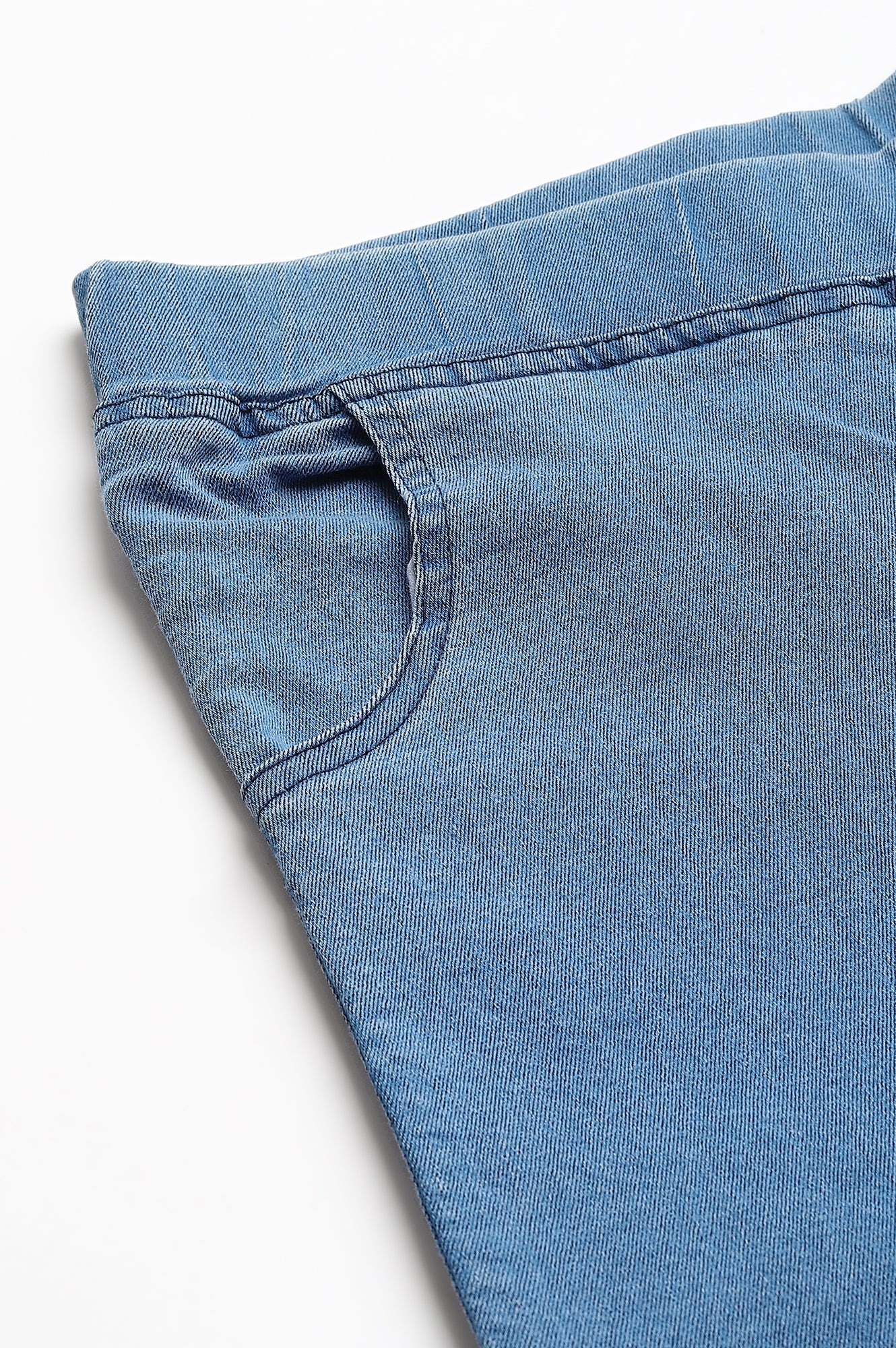 Ice Blue Solid Skinny Fit Denim Jeggings with Pintucks