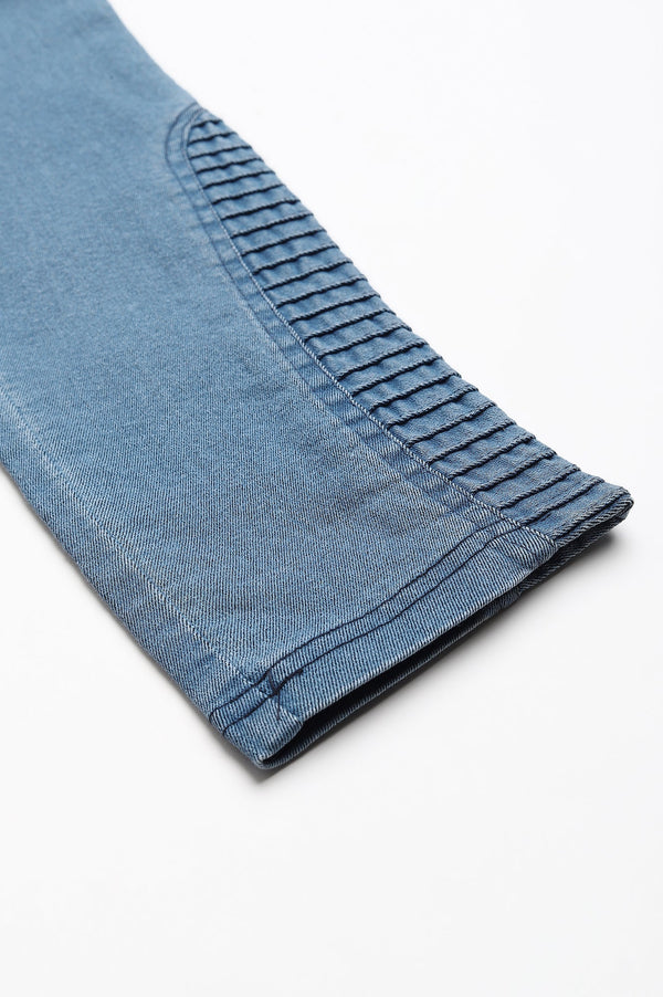 Ice Blue Solid Skinny Fit Denim Jeggings with Pintucks