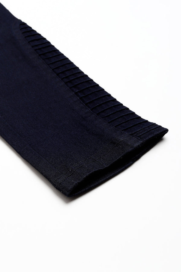 Elleven Women's Navy Blue Solid Skinny Fit Denim Jeggings With Pintucks