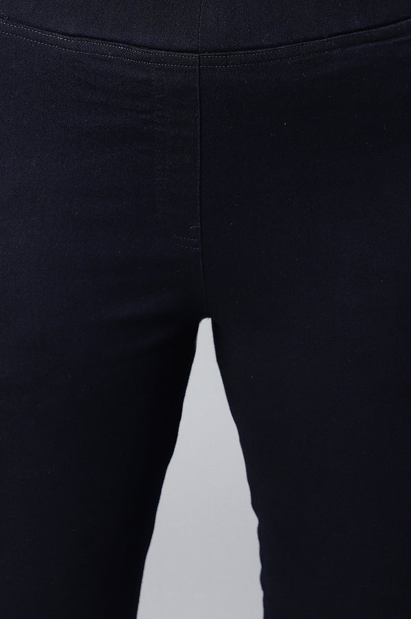 Elleven Women's Navy Blue Solid Skinny Fit Denim Jeggings With Pintucks