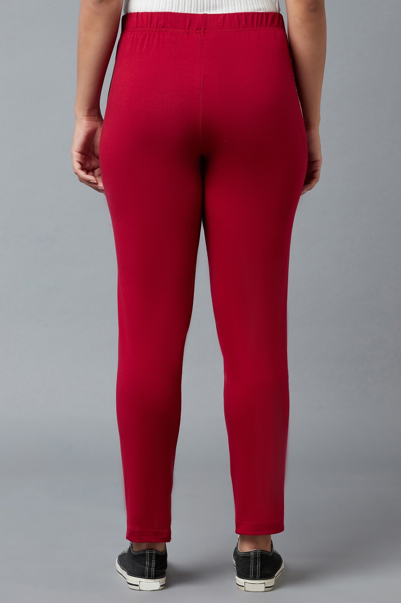 Red Solid Straight-fit Cotton Pants with Elasticated Waistband