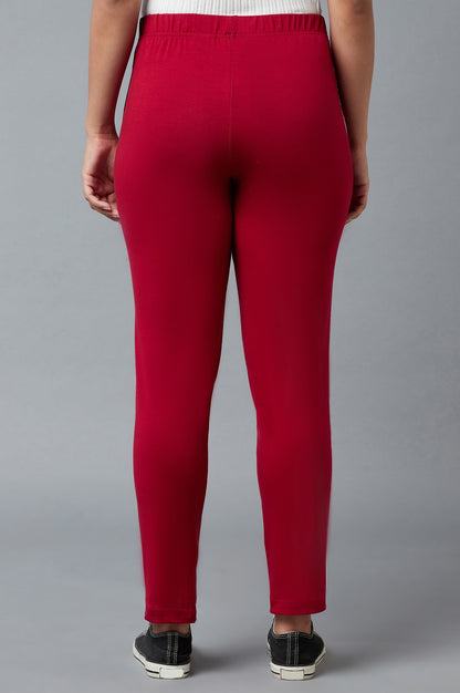Red Solid Straight-fit Cotton Pants with Elasticated Waistband