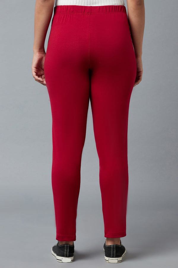 Red Solid Straight-fit Cotton Pants with Elasticated Waistband