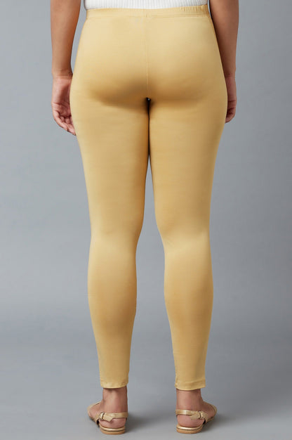 Gold Solid Skinny Poly Lycra Tights With Elasticated Waist