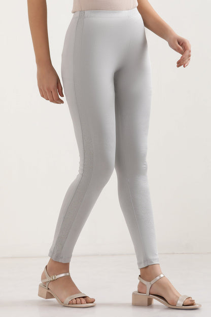 Silver Solid Skinny Fit Tights With Elasticated Waist