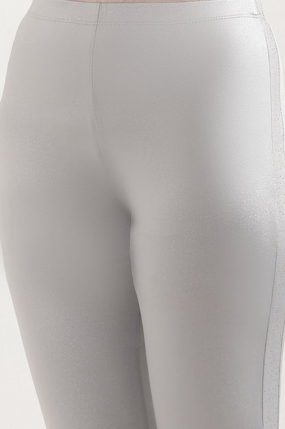 Silver Solid Skinny Fit Tights With Elasticated Waist