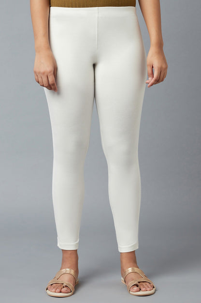 White Solid Skinny Fit Cotton Tights With Elasticated Waist