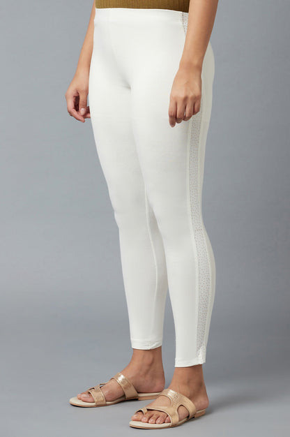 White Solid Skinny Fit Cotton Tights With Elasticated Waist