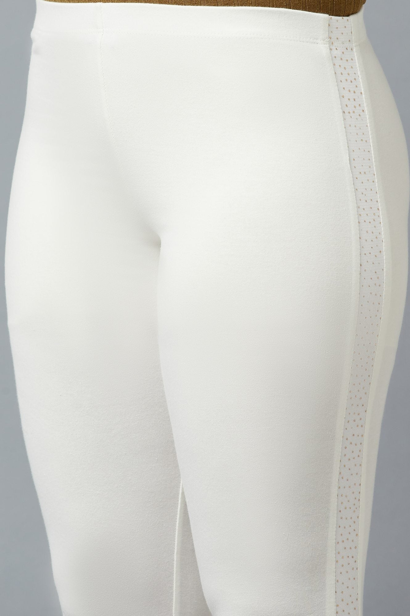 White Solid Skinny Fit Cotton Tights With Elasticated Waist