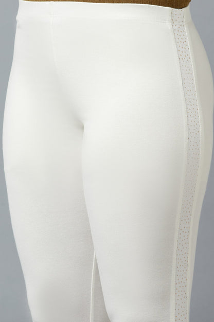 White Solid Skinny Fit Cotton Tights With Elasticated Waist