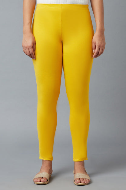 Yellow Solid Skinny Fit Cotton Tights With Elasticated Waist