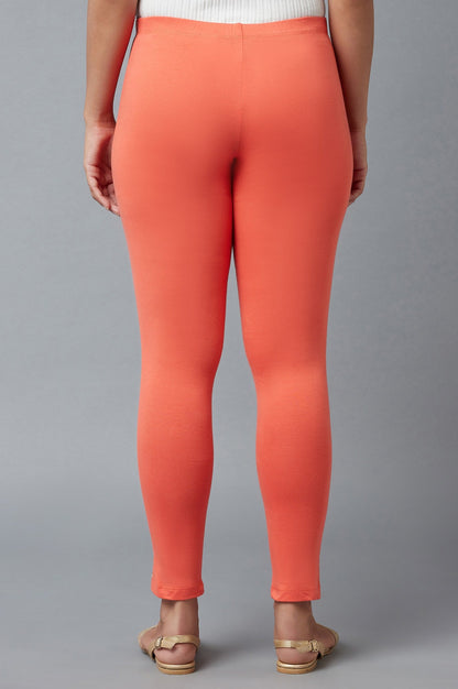 Peach Solid Skinny Fit Cotton Tights With Elasticated Waist