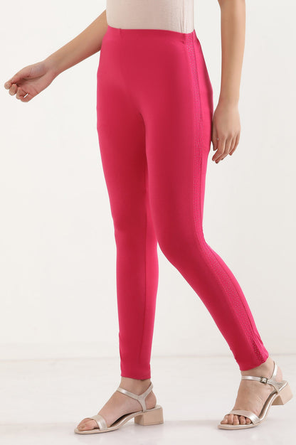 Pink Solid Skinny Cotton Tights With Elasticated Waistband