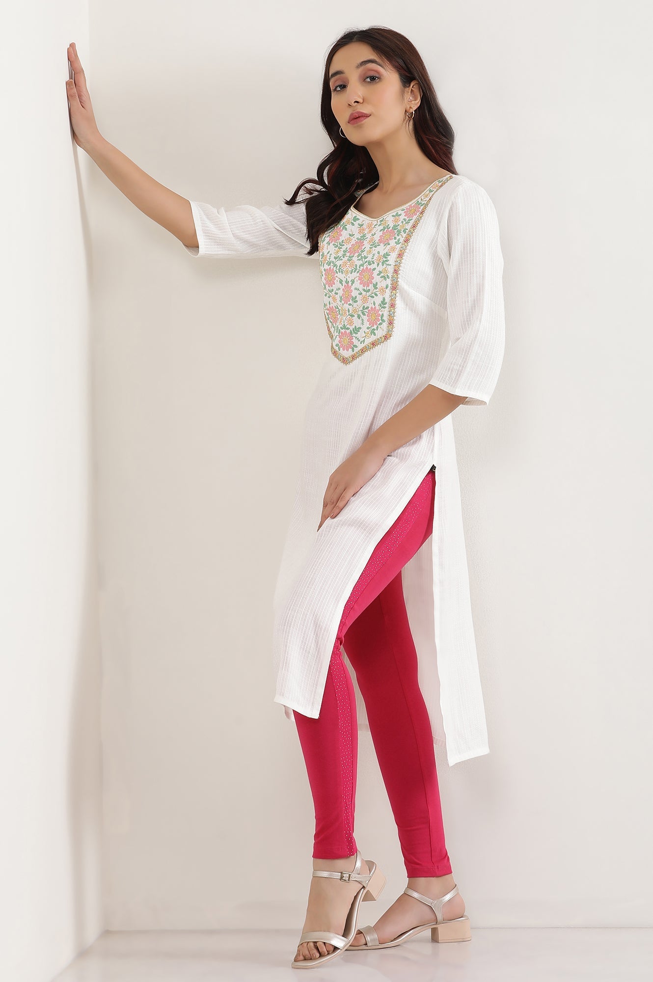 Pink Solid Skinny Cotton Tights With Elasticated Waistband