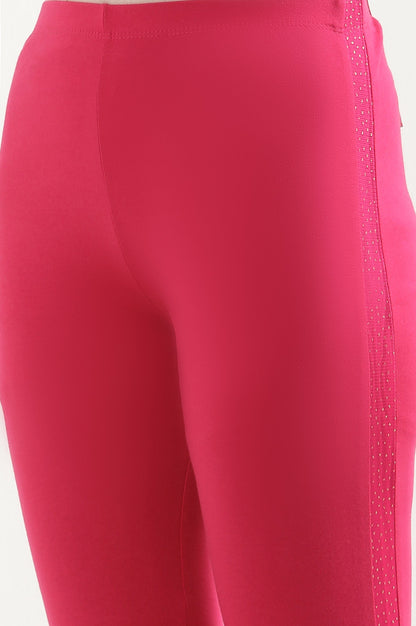 Pink Solid Skinny Cotton Tights With Elasticated Waistband