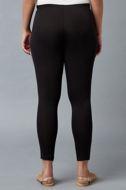 Black Solid Skinny Cotton Tights With Elasticated Waist