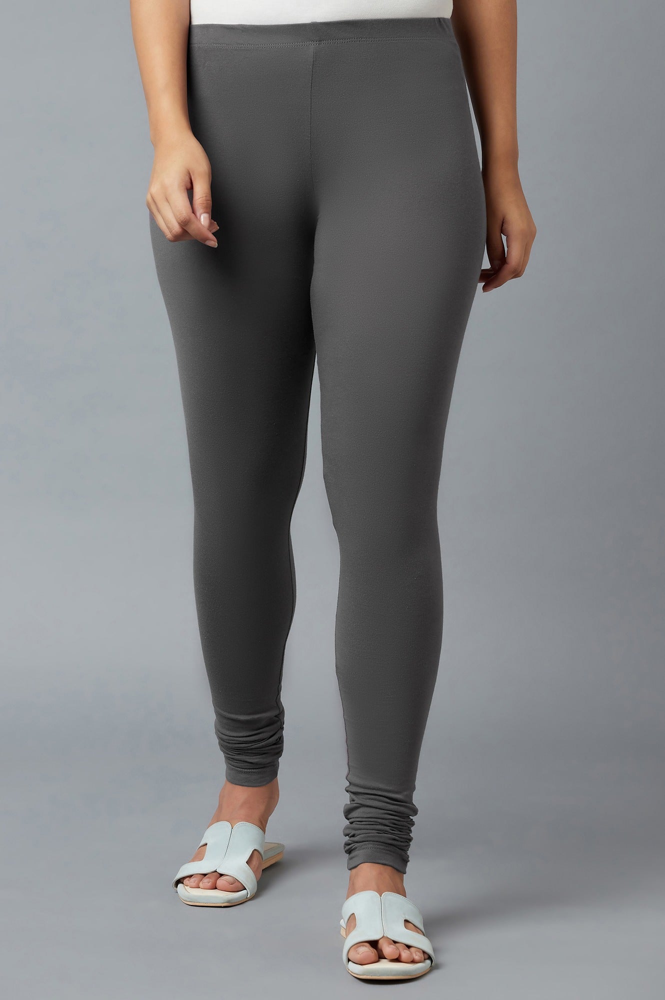 Grey Ankle Length Cotton Lycra Churidar