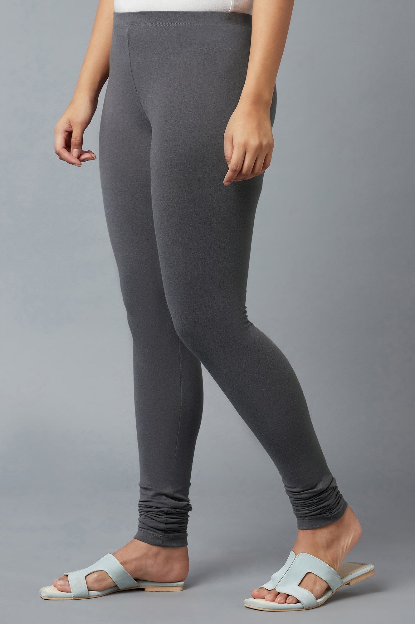 Grey Ankle Length Cotton Lycra Churidar
