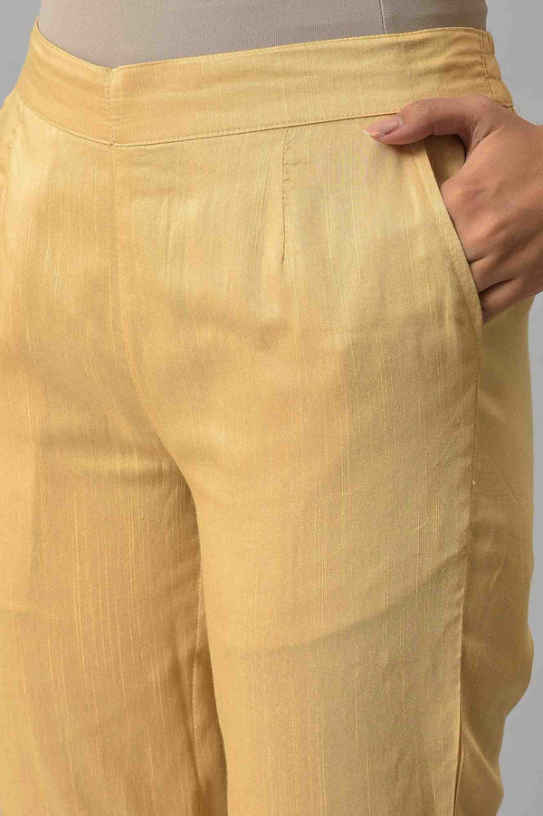 Elleven Women's Gold Floral Embroidered Straight Fit Woven Pants With Elasticated Waist