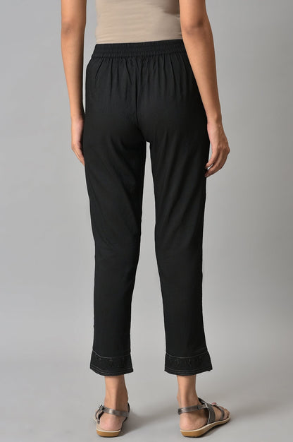 Black Floral Printed Straight Fit Pants With Elasticated Waist