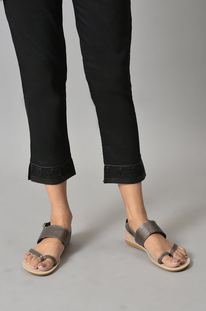 Black Floral Printed Straight Fit Pants With Elasticated Waist