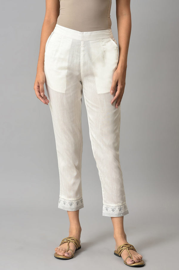 Elleven Women's White Floral Wide Leg Cotton Pants With Elasticated Waist