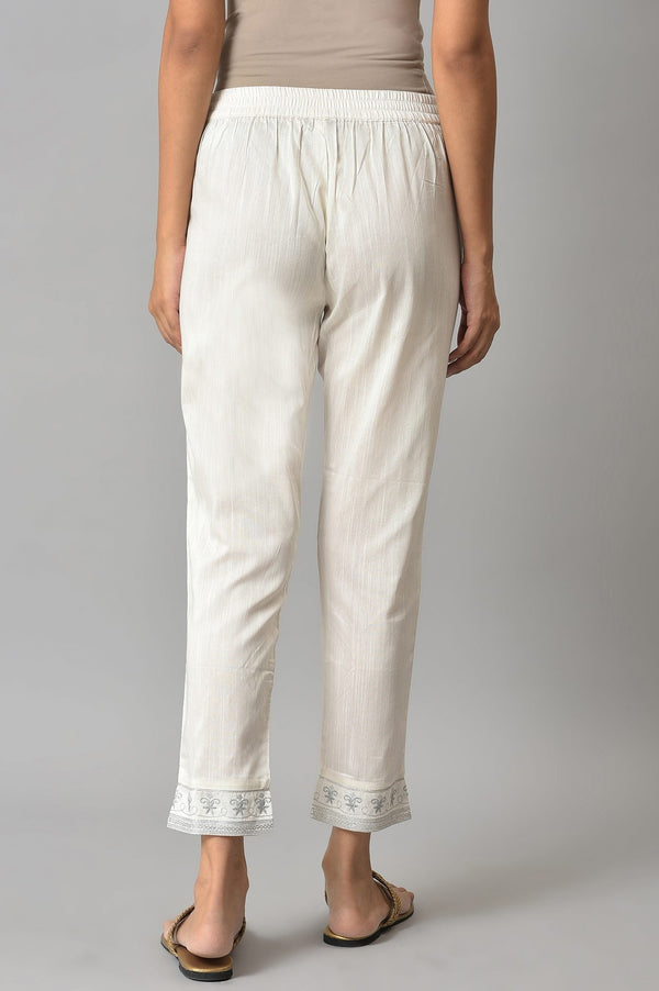 Elleven Women's White Floral Wide Leg Cotton Pants With Elasticated Waist